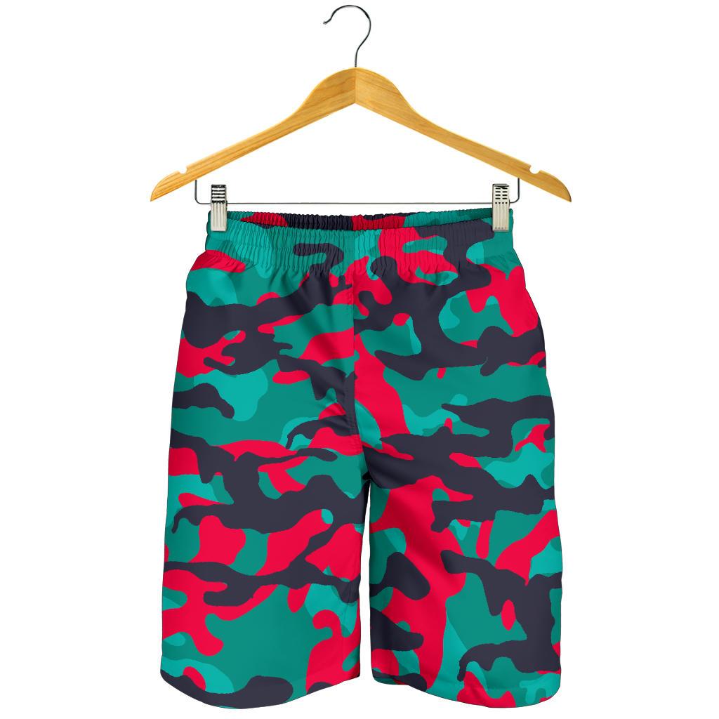 Pink Teal And Black Camouflage Print Men's Shorts