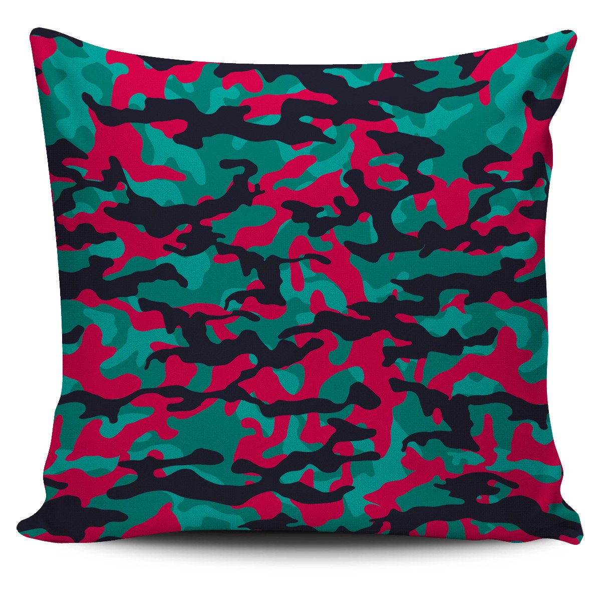 Pink Teal And Black Camouflage Print Pillow Cover