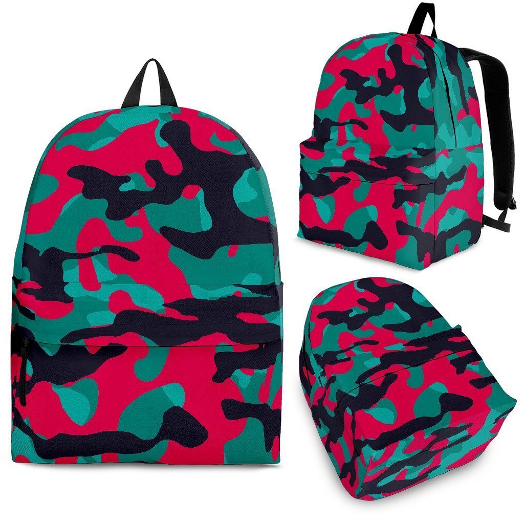 Pink Teal And Black Camouflage Print School Backpack