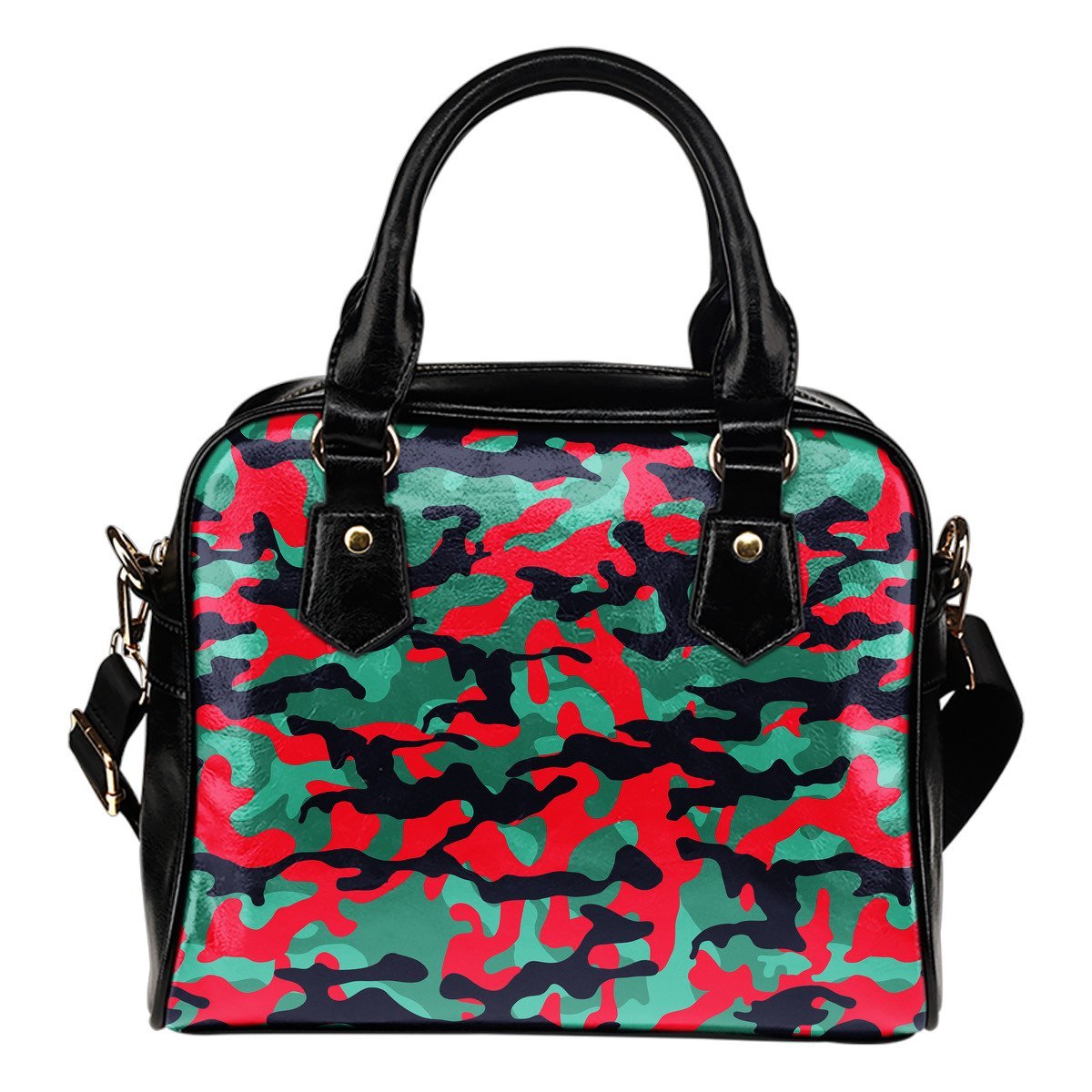 Pink Teal And Black Camouflage Print Shoulder Handbag