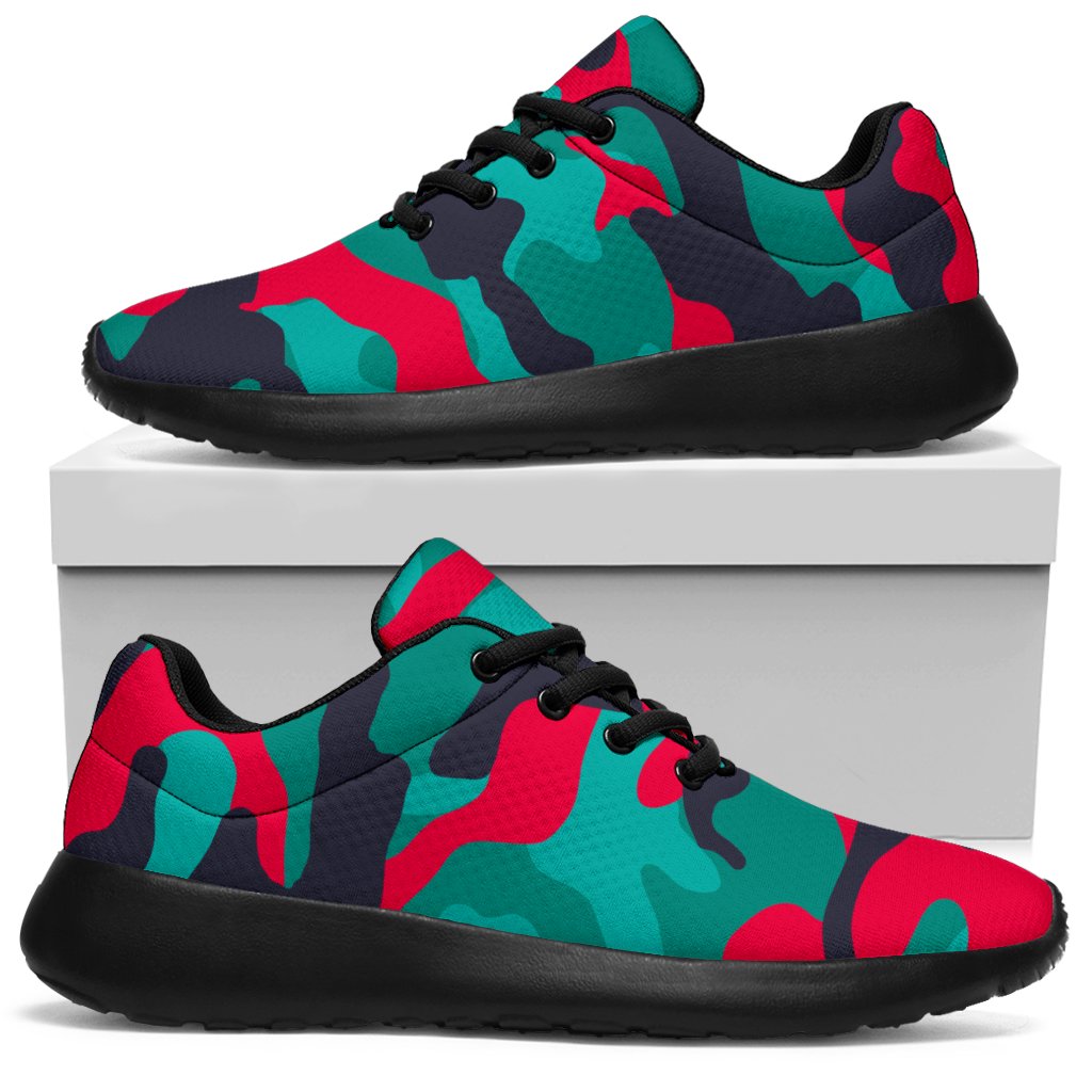 Pink Teal And Black Camouflage Print Sport Sneakers