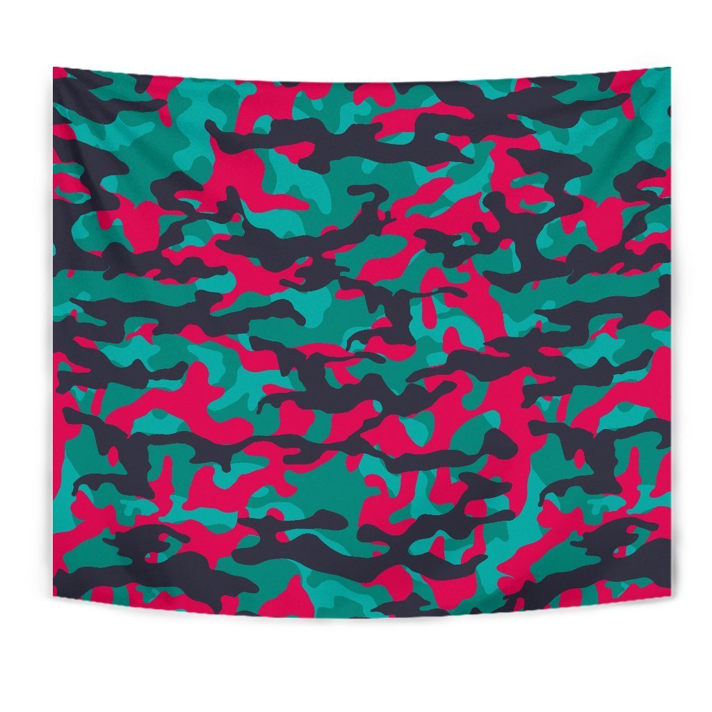 Pink Teal And Black Camouflage Print Wall Tapestry