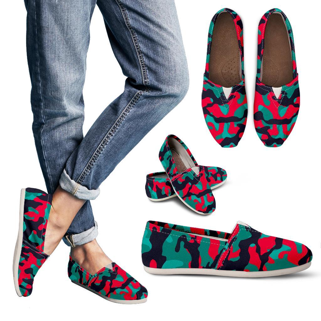 Pink Teal And Black Camouflage Print Women's Casual Canvas Shoes