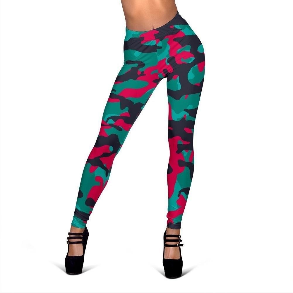 Pink Teal And Black Camouflage Print Women's Leggings