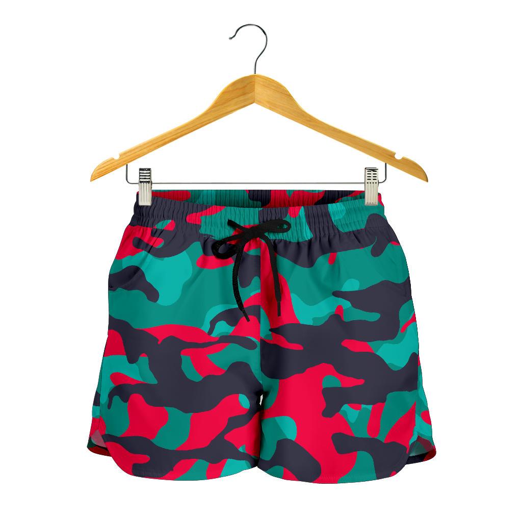 Pink Teal And Black Camouflage Print Women's Shorts