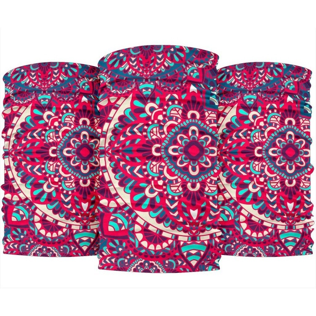 Pink Teal Bohemian Mandala Pattern Print 3-Pack Bandanas