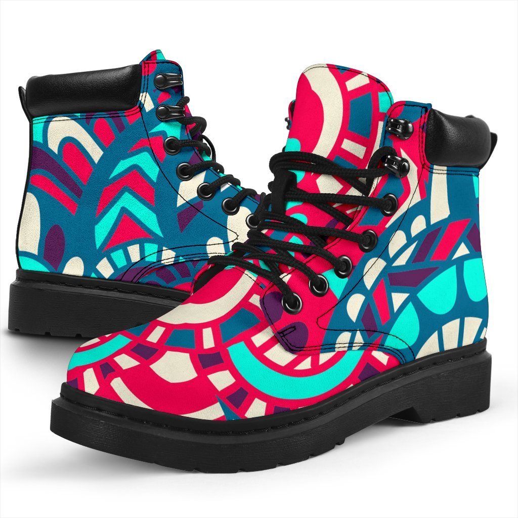 Pink Teal Bohemian Mandala Pattern Print Classic Boots