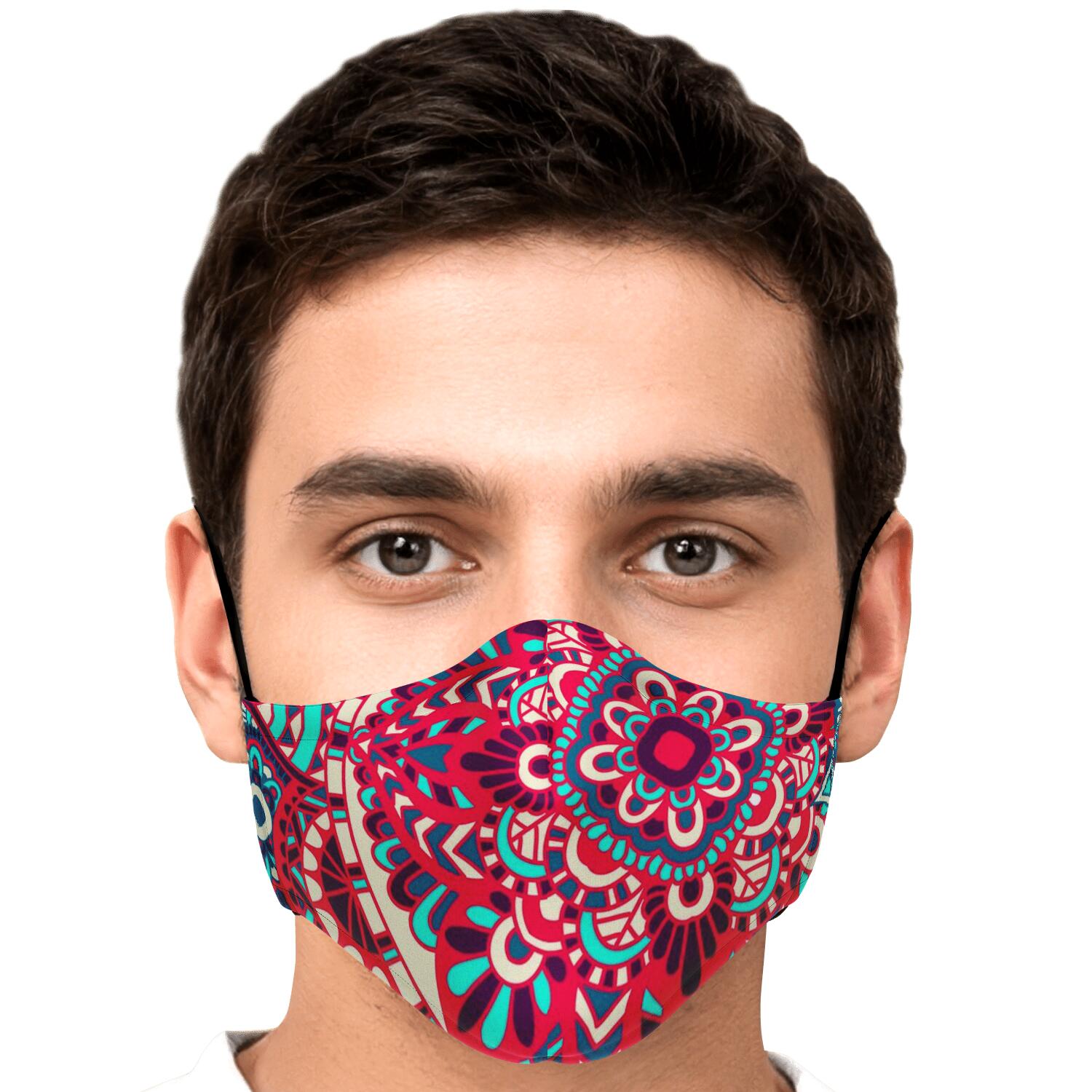 Pink Teal Bohemian Mandala Pattern Print Face Mask