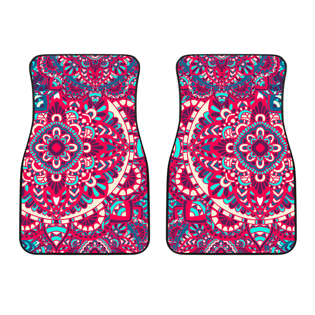 Pink Teal Bohemian Mandala Pattern Print Front Car Floor Mats