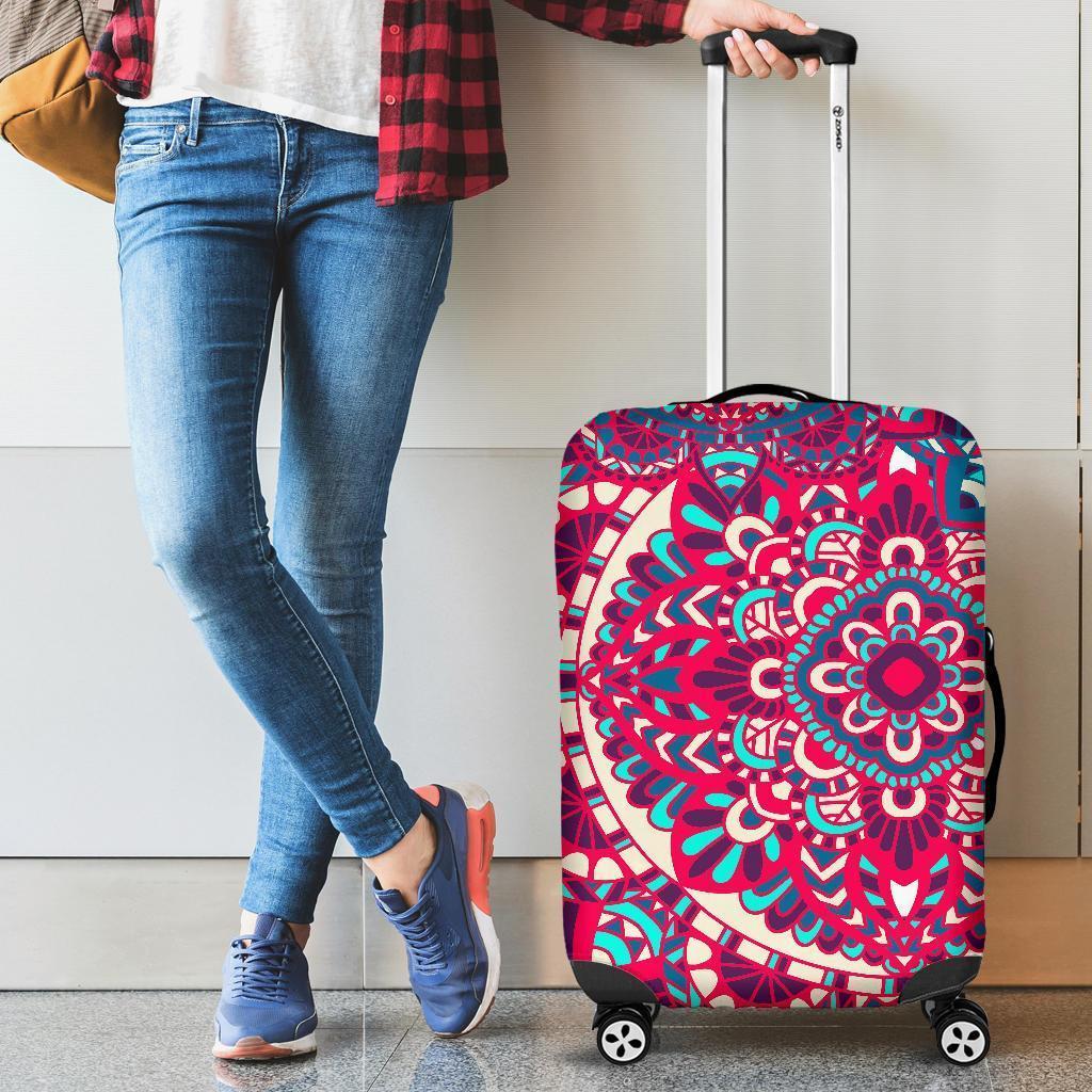 Pink Teal Bohemian Mandala Pattern Print Luggage Cover