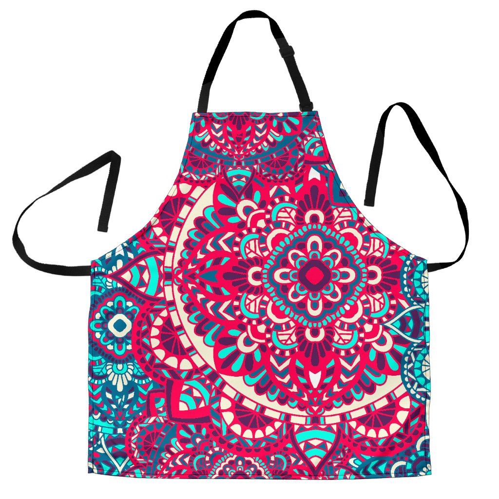 Pink Teal Bohemian Mandala Pattern Print Men's Apron