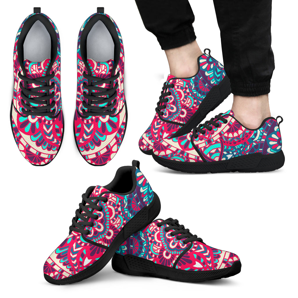 Pink Teal Bohemian Mandala Pattern Print Men's Athletic Shoes