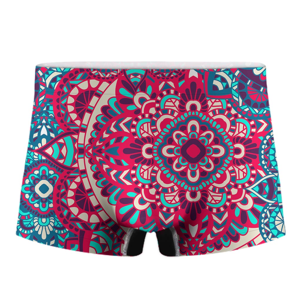 Pink Teal Bohemian Mandala Pattern Print Men's Boxer Briefs