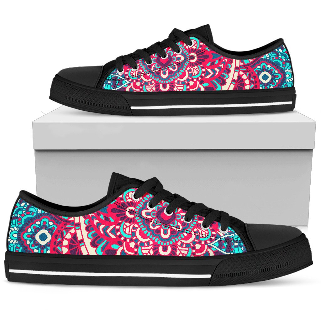 Pink Teal Bohemian Mandala Pattern Print Men's Low Top Shoes