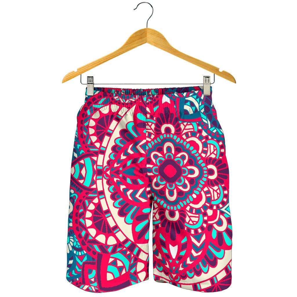 Pink Teal Bohemian Mandala Pattern Print Men's Shorts