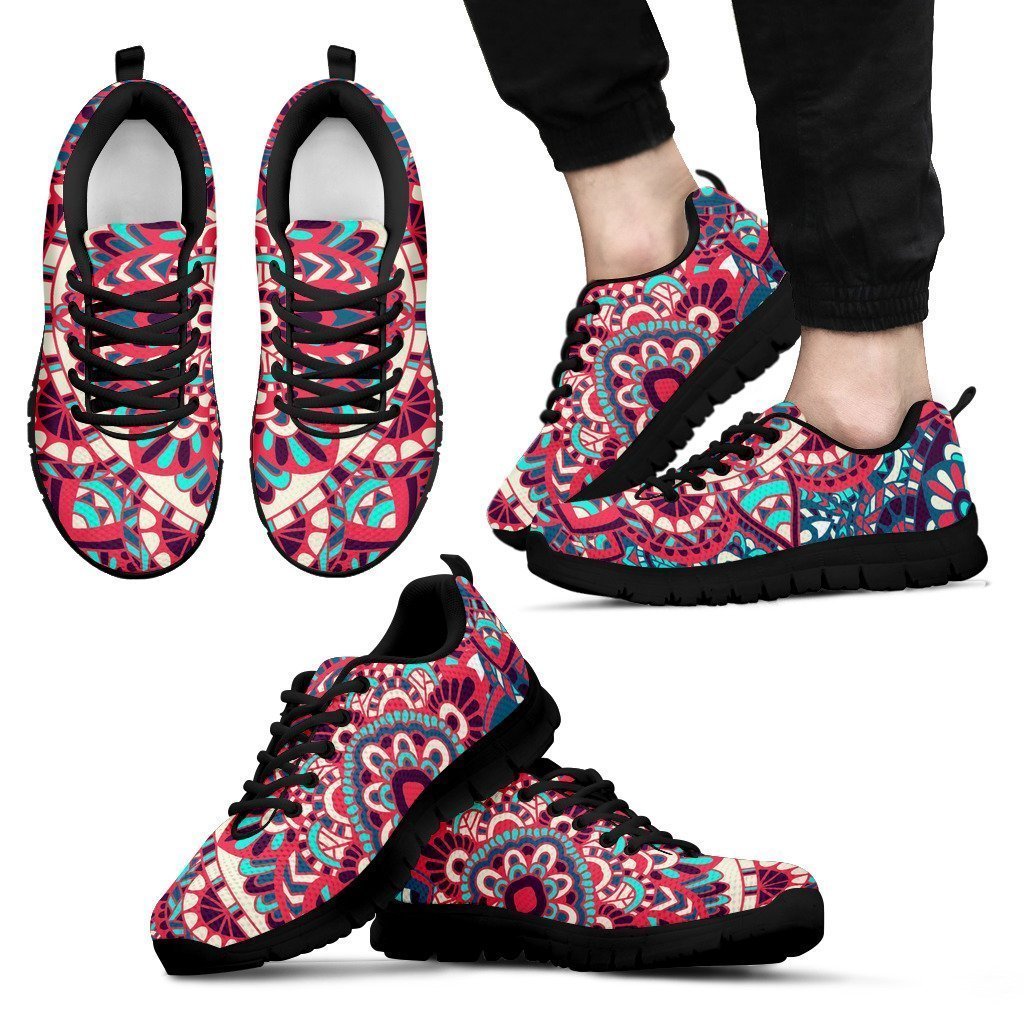 Pink Teal Bohemian Mandala Pattern Print Men's Sneakers