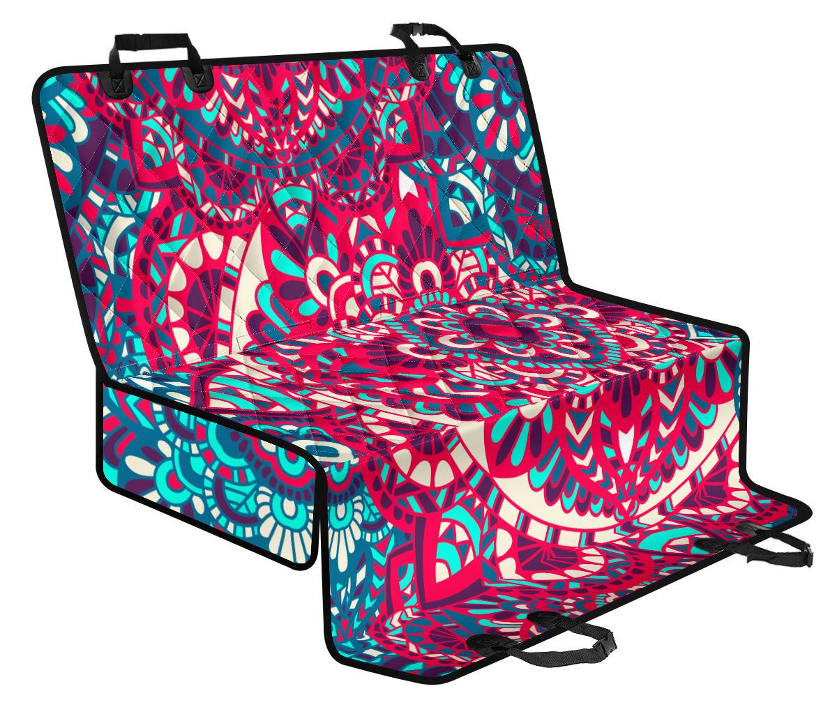 Pink Teal Bohemian Mandala Pattern Print Pet Car Back Seat Cover