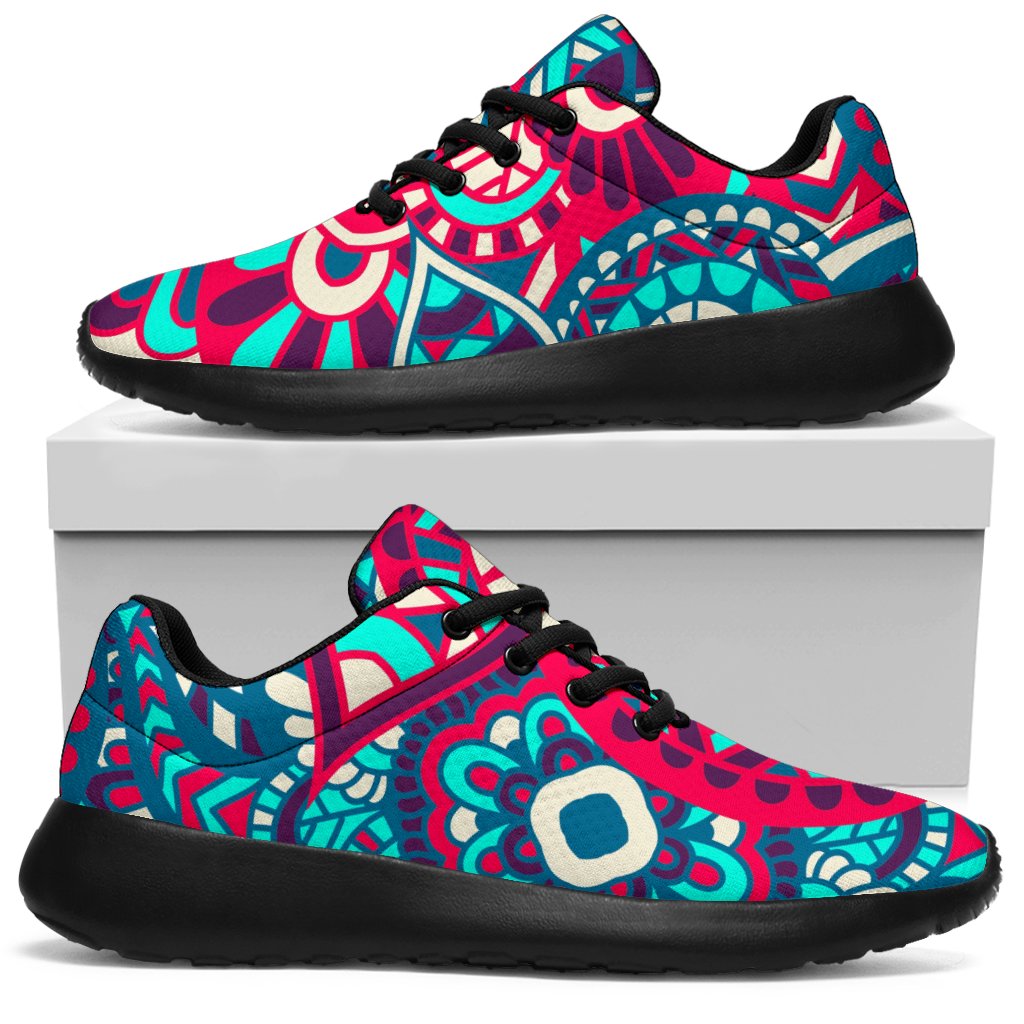 Pink Teal Bohemian Mandala Pattern Print Sport Sneakers