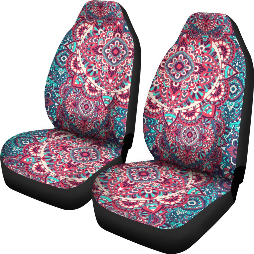 Pink Teal Bohemian Mandala Pattern Print Universal Fit Car Seat Covers