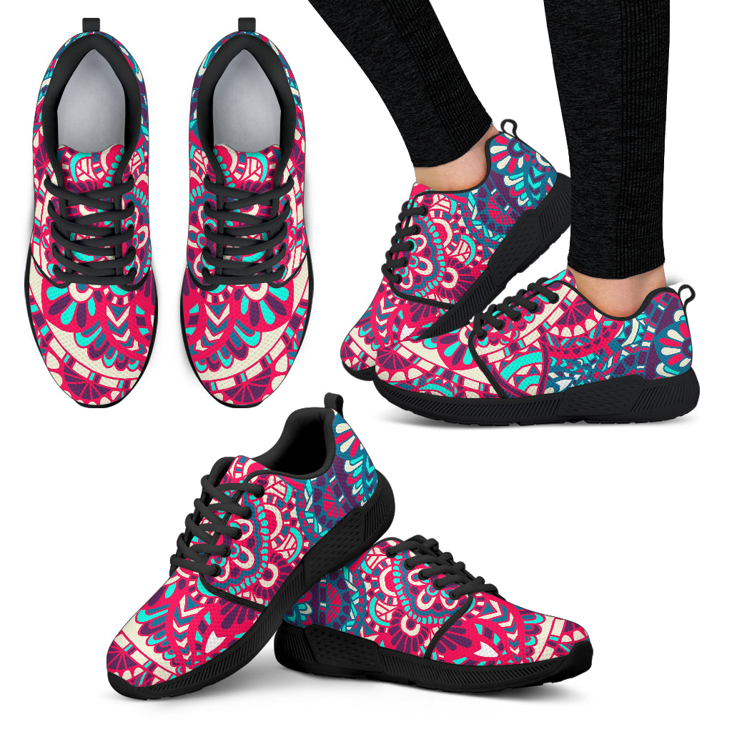 Pink Teal Bohemian Mandala Pattern Print Women's Athletic Shoes