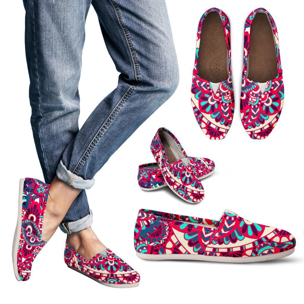 Pink Teal Bohemian Mandala Pattern Print Women's Casual Canvas Shoes