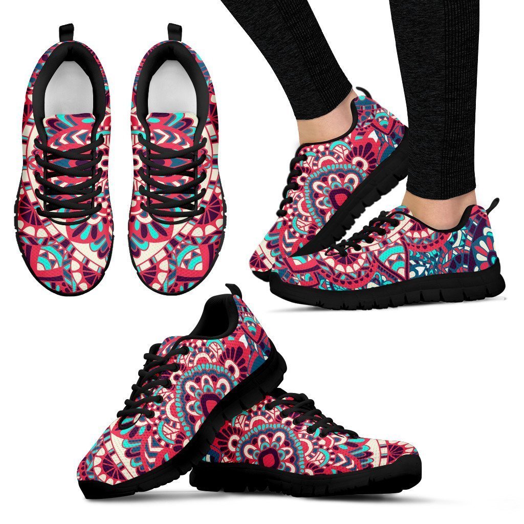 Pink Teal Bohemian Mandala Pattern Print Women's Sneakers