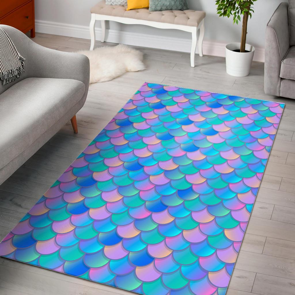 Pink Teal Mermaid Scales Pattern Print Area Rug