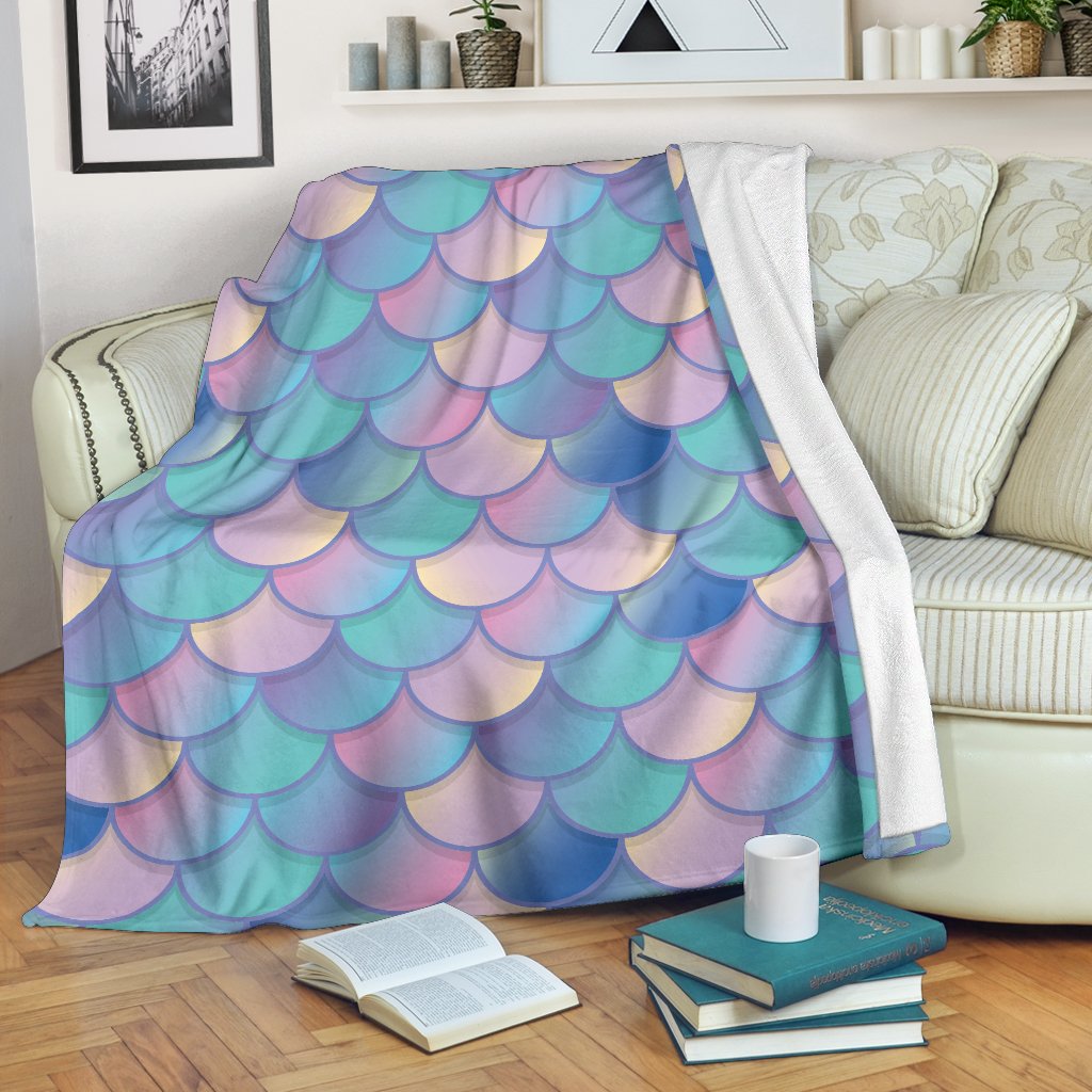 Pink Teal Mermaid Scales Pattern Print Blanket