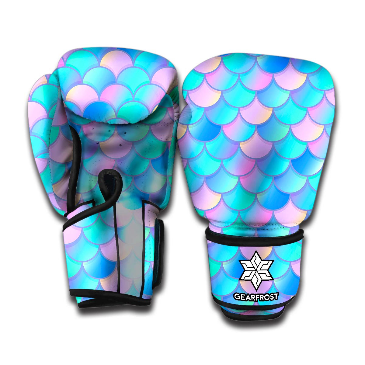 Pink Teal Mermaid Scales Pattern Print Boxing Gloves