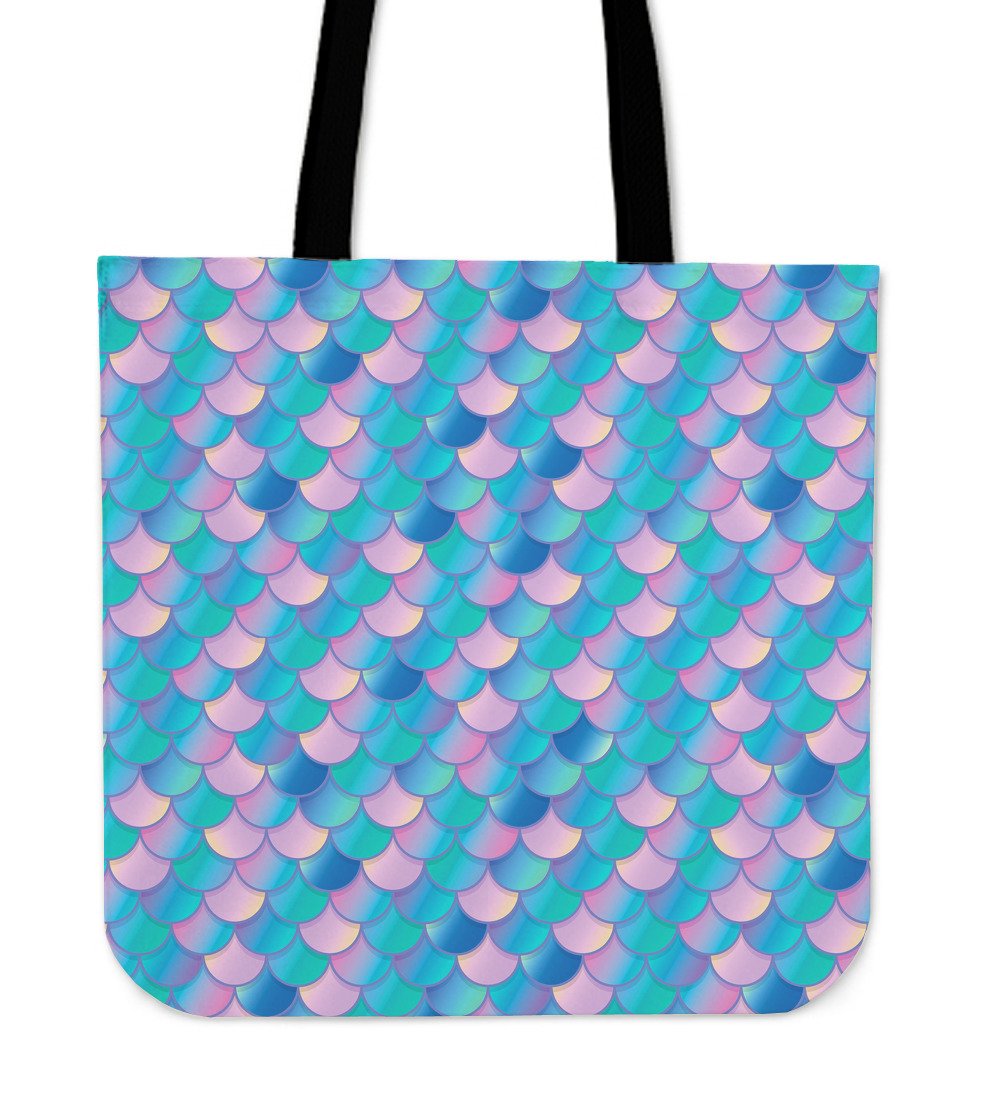 Pink Teal Mermaid Scales Pattern Print Canvas Tote Bag