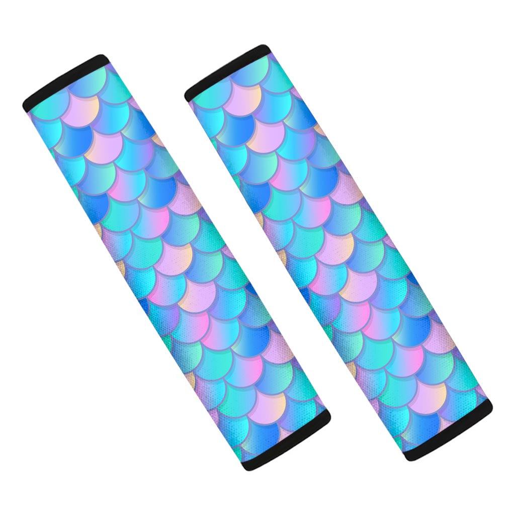 Pink Teal Mermaid Scales Pattern Print Car Seat Belt Covers