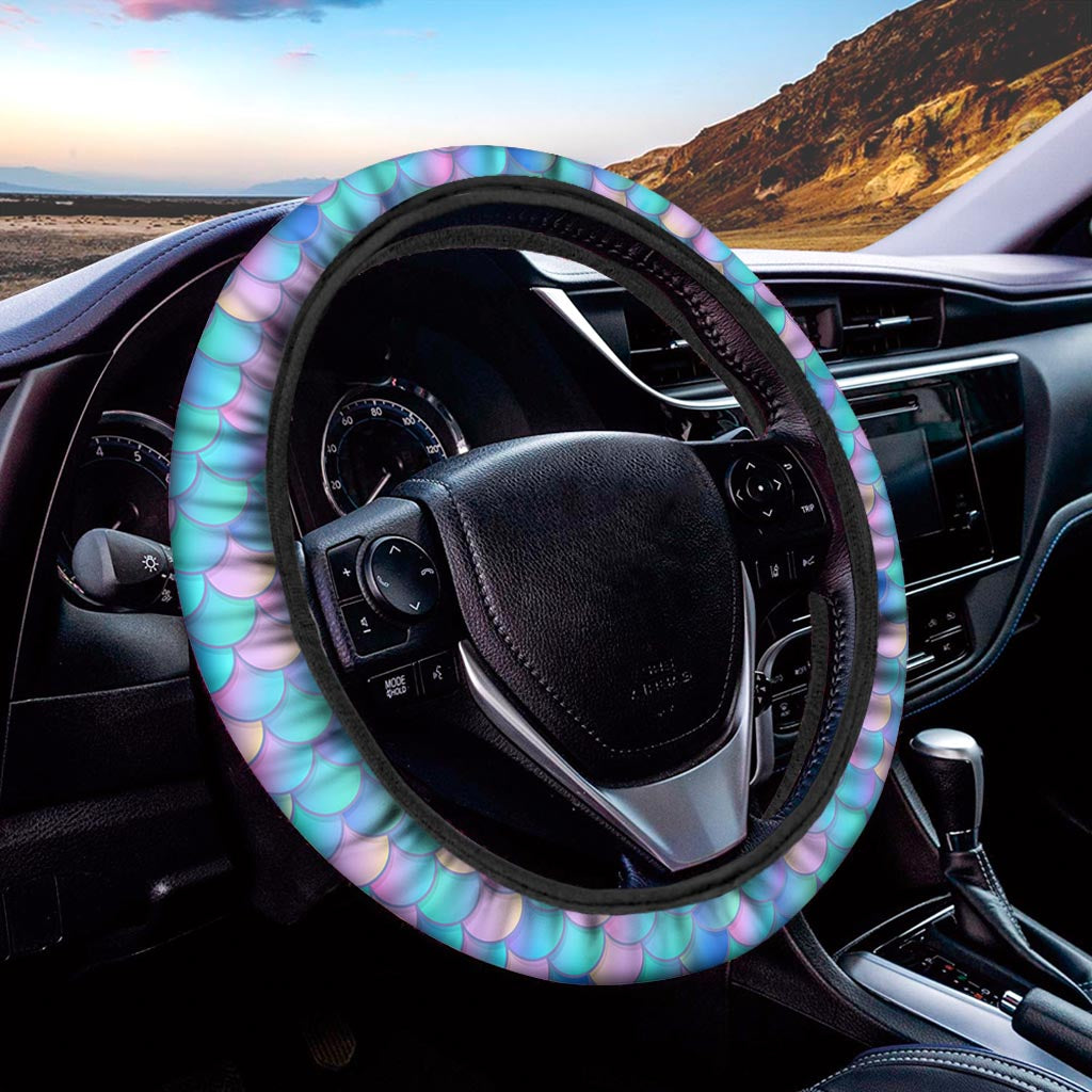 Pink Teal Mermaid Scales Pattern Print Car Steering Wheel Cover