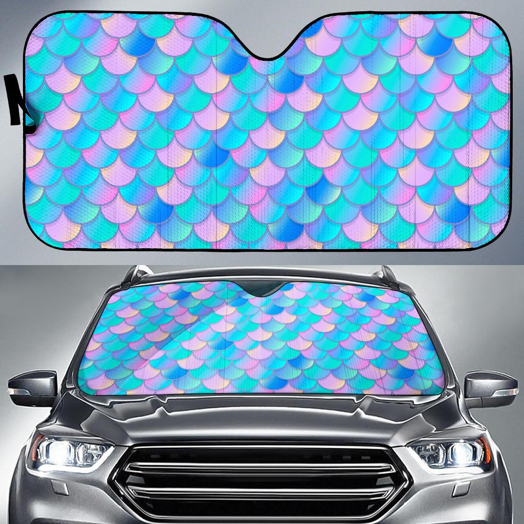 Pink Teal Mermaid Scales Pattern Print Car Sun Shade