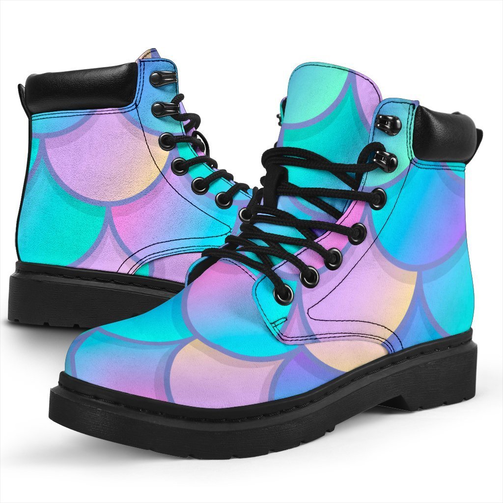 Pink Teal Mermaid Scales Pattern Print Classic Boots