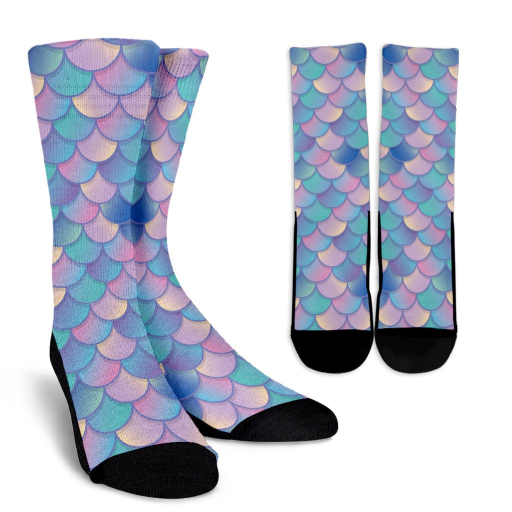 Pink Teal Mermaid Scales Pattern Print Crew Socks