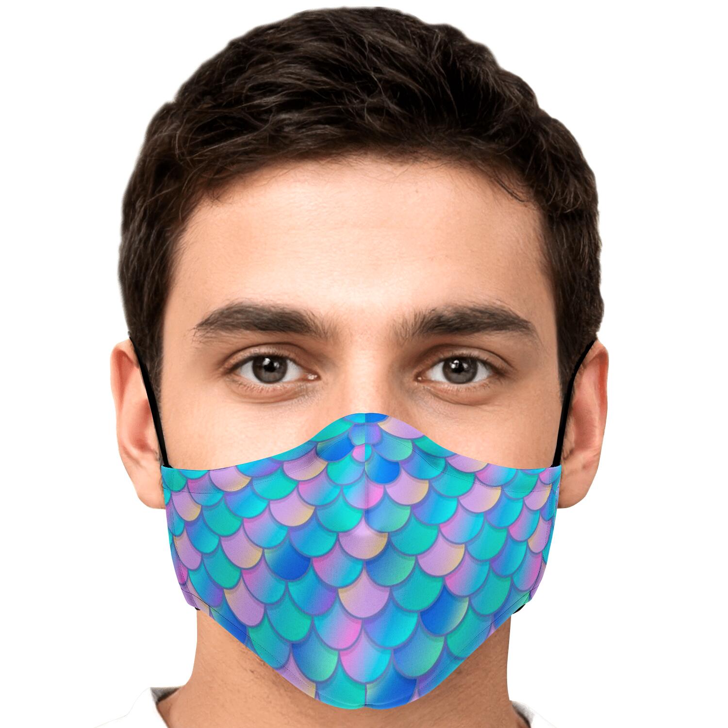 Pink Teal Mermaid Scales Pattern Print Face Mask