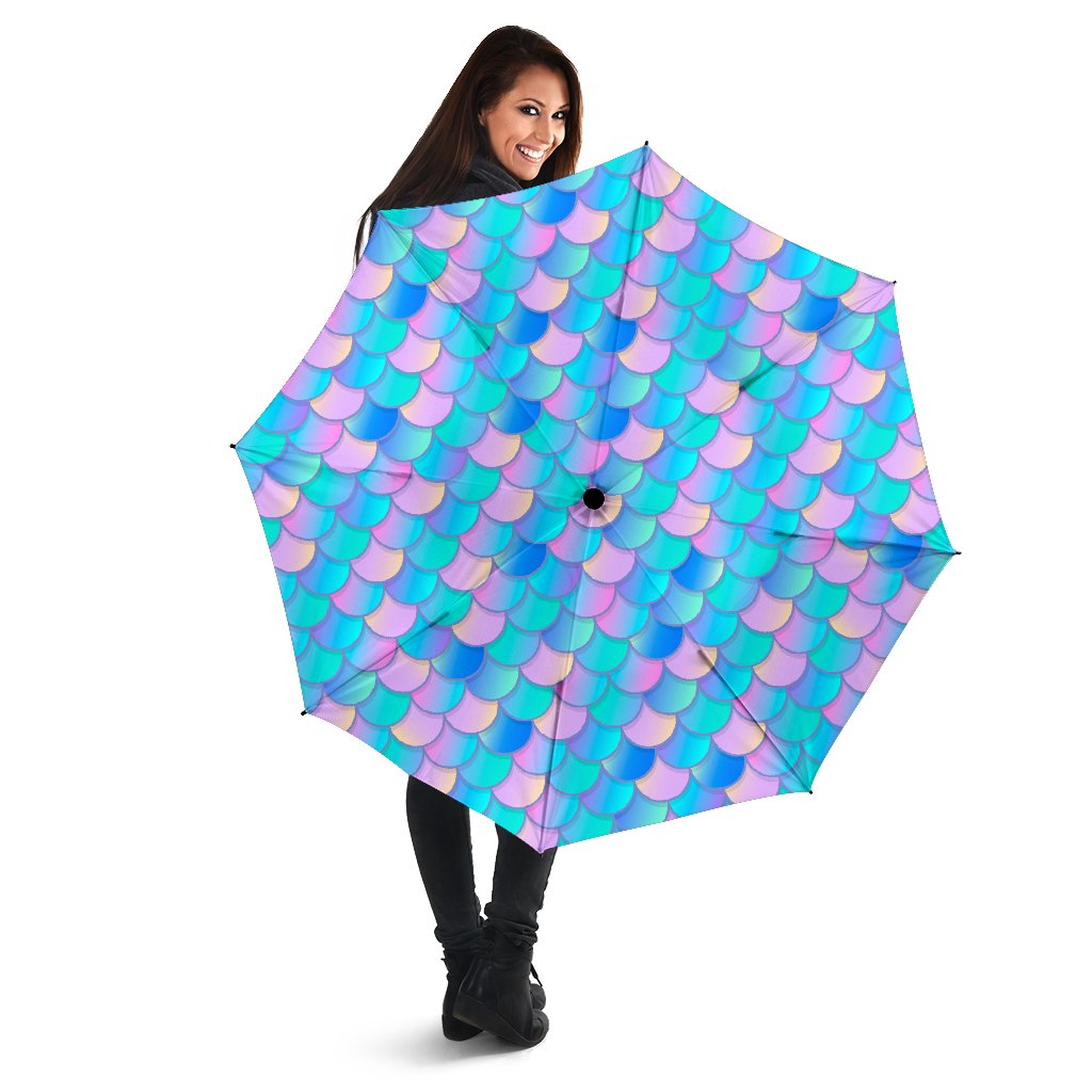 Pink Teal Mermaid Scales Pattern Print Foldable Umbrella