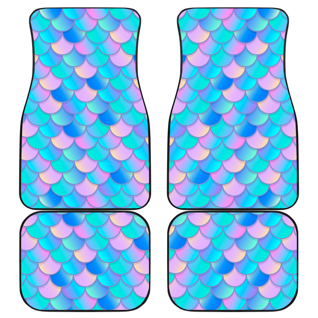 Pink Teal Mermaid Scales Pattern Print Front and Back Car Floor Mats