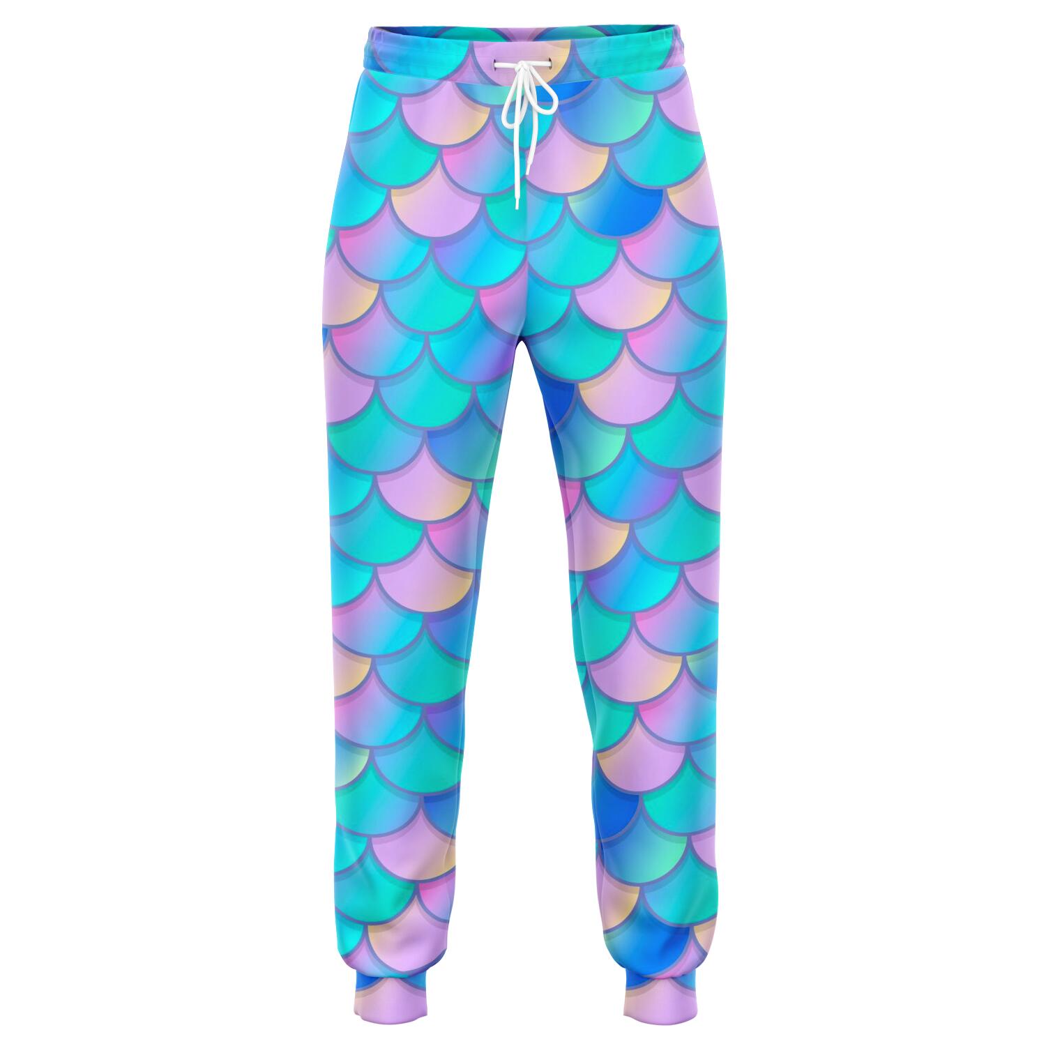 Pink Teal Mermaid Scales Pattern Print Jogger Pants