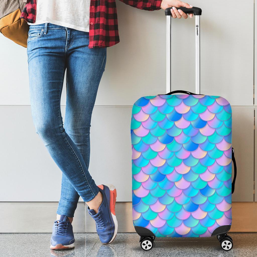 Pink Teal Mermaid Scales Pattern Print Luggage Cover