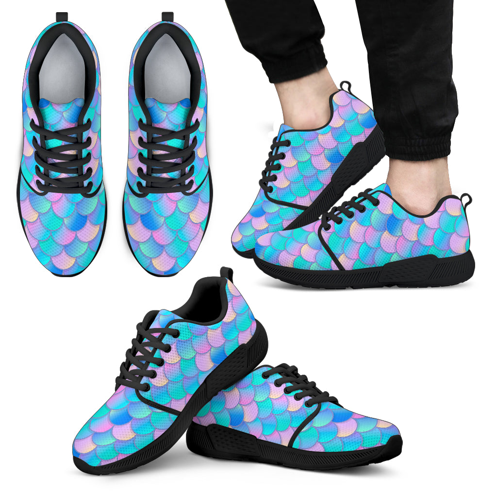 Pink Teal Mermaid Scales Pattern Print Men's Athletic Shoes