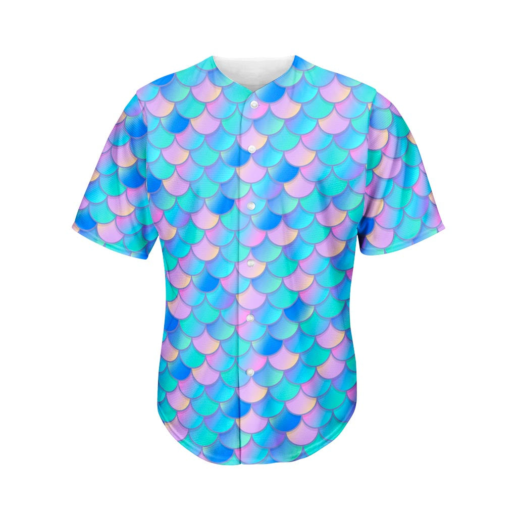 Pink Teal Mermaid Scales Pattern Print Men's Baseball Jersey