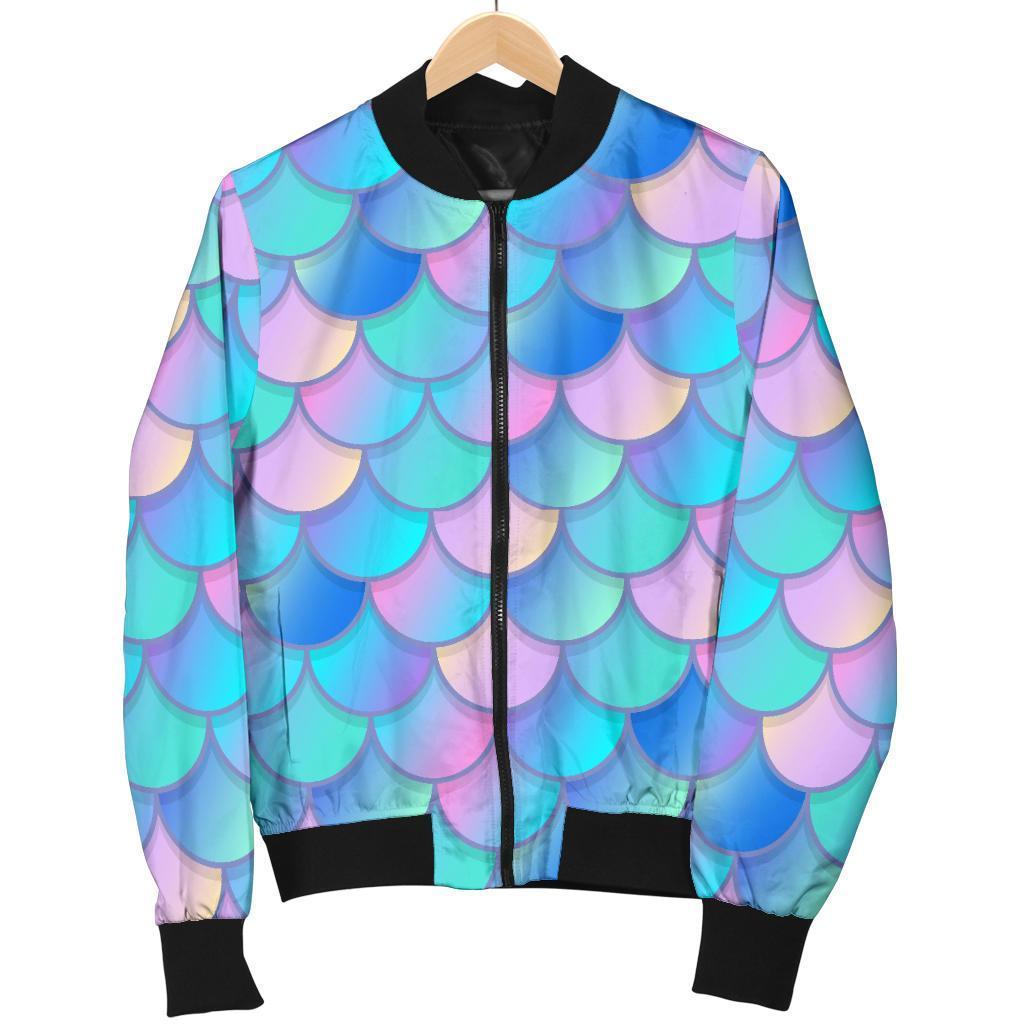 Pink Teal Mermaid Scales Pattern Print Men's Bomber Jacket