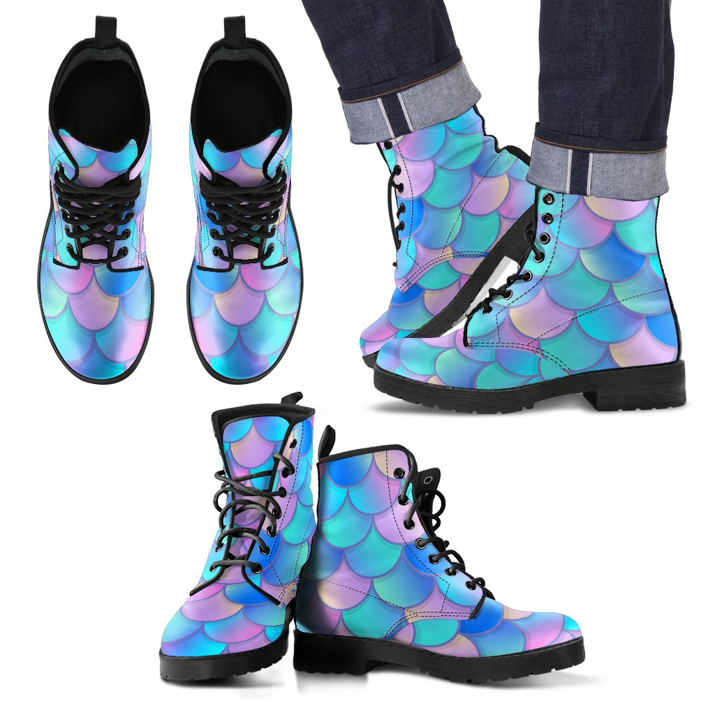 Pink Teal Mermaid Scales Pattern Print Men's Boots