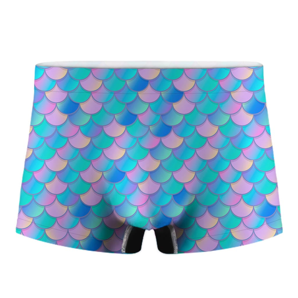 Pink Teal Mermaid Scales Pattern Print Men's Boxer Briefs