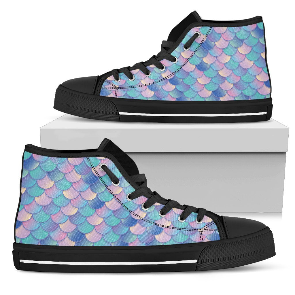 Pink Teal Mermaid Scales Pattern Print Men's High Top Shoes