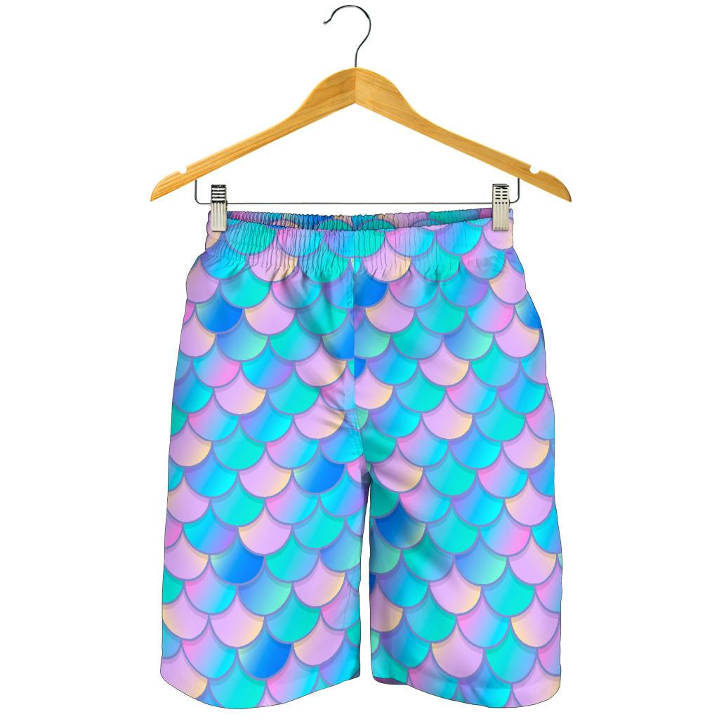 Pink Teal Mermaid Scales Pattern Print Men's Shorts