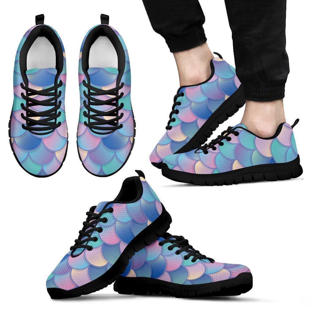 Pink Teal Mermaid Scales Pattern Print Men's Sneakers