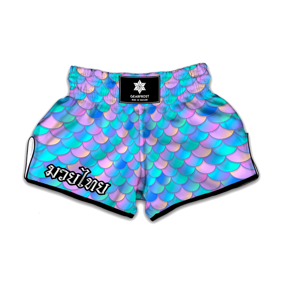 Pink Teal Mermaid Scales Pattern Print Muay Thai Boxing Shorts