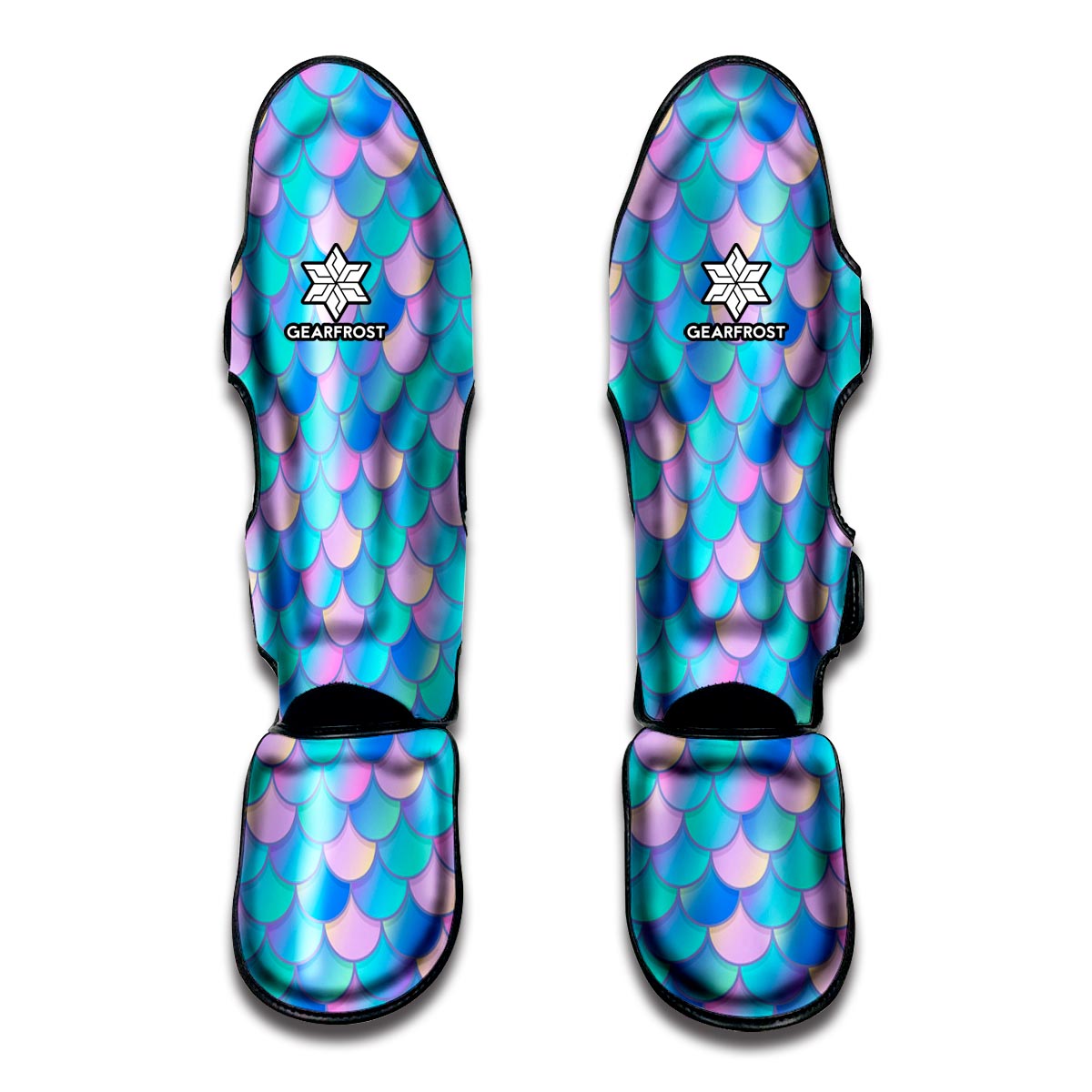 Pink Teal Mermaid Scales Pattern Print Muay Thai Shin Guards